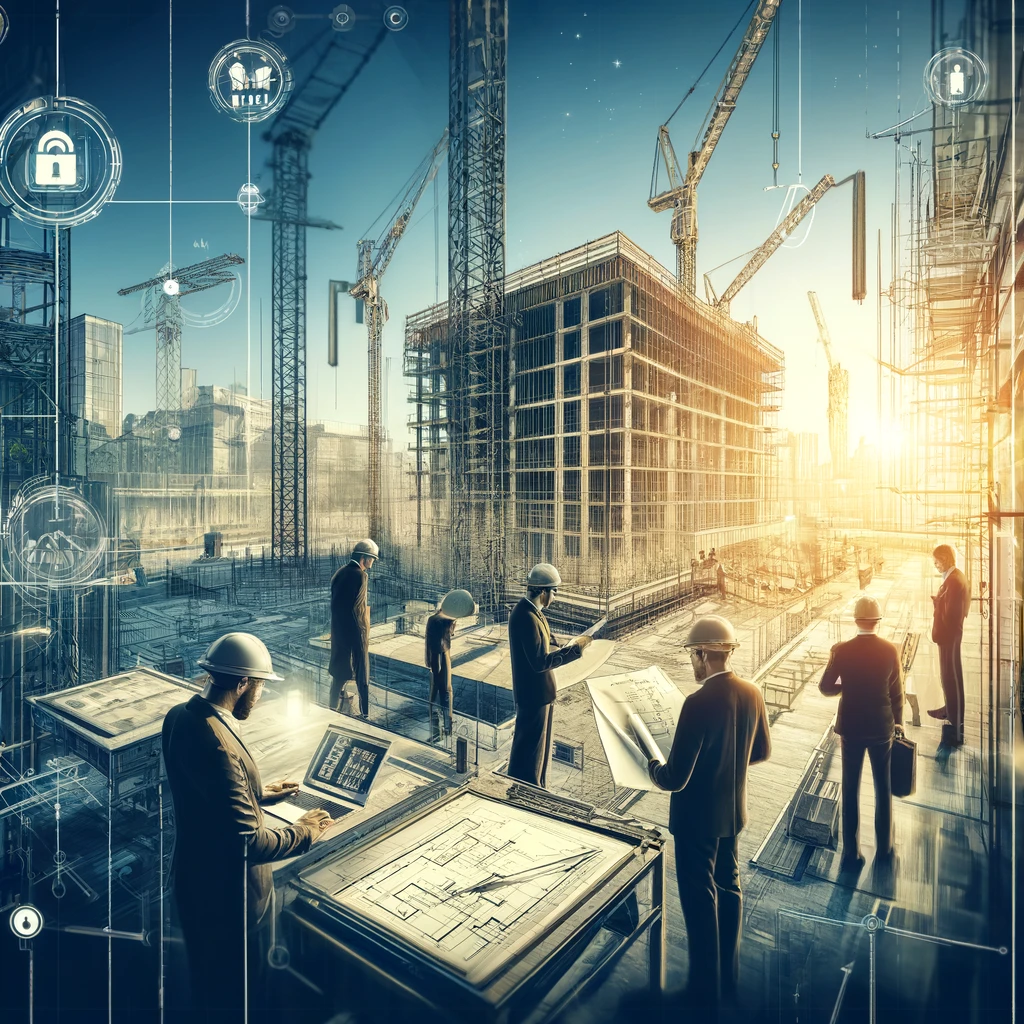 DALL·E 2024-04-19 16.47.23 – An image of a construction site with visible safety and regulatory signage, showcasing the importance of compliance and safety. It features constructi